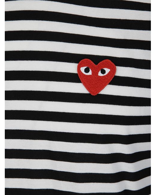 COMME DES GARÇONS PLAY Blue Striped Heart-Patch T-Shirt for men