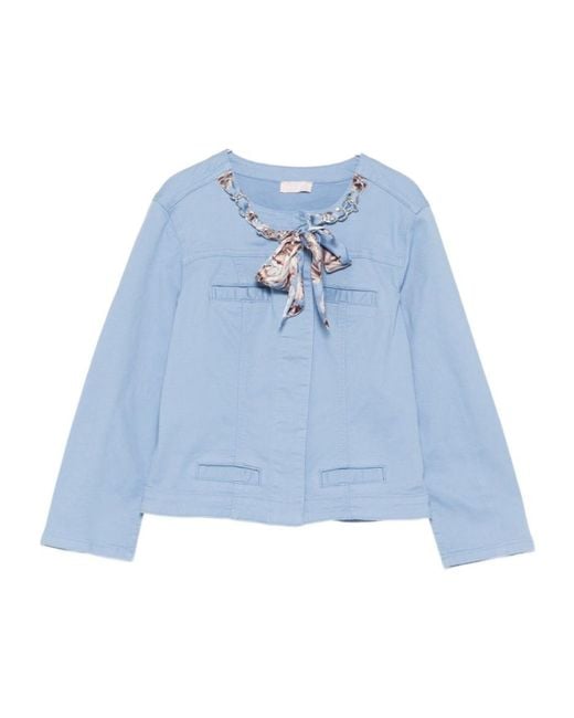 Liu Jo Blue Floral Chain Embellished Cropped Jacket