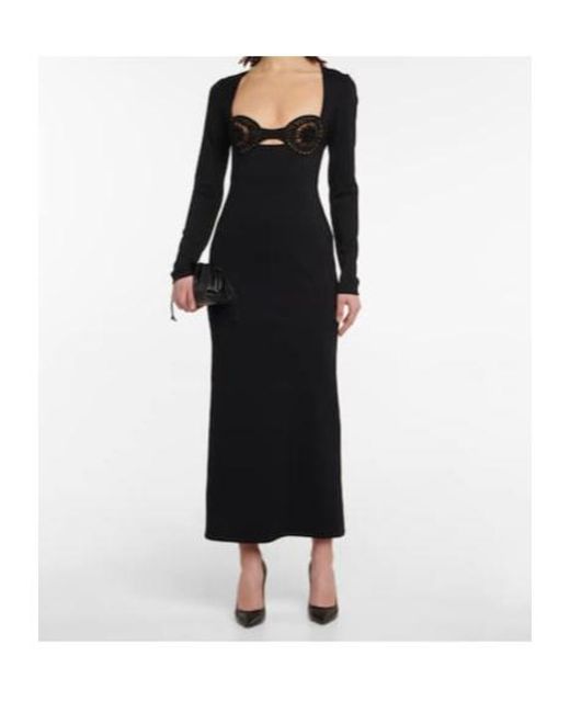 Magda Butrym Black Crochet-Trimmed Midi Dress