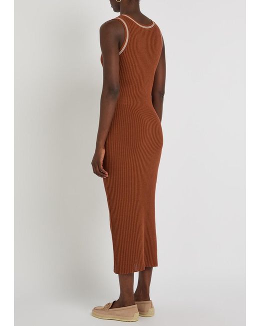 Tod's Brown Scoop-Neck Cotton-Knit Midi Dress