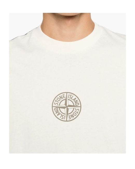 Stone Island White Logo-Print Cotton T-Shirt for men