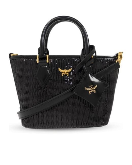 MCM Black Sequin-Decorated Shoulder Bag