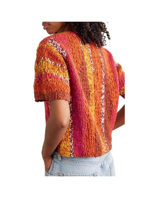 The Elder Statesman Red Striped Organic Cotton-Bouclé T-Shirt