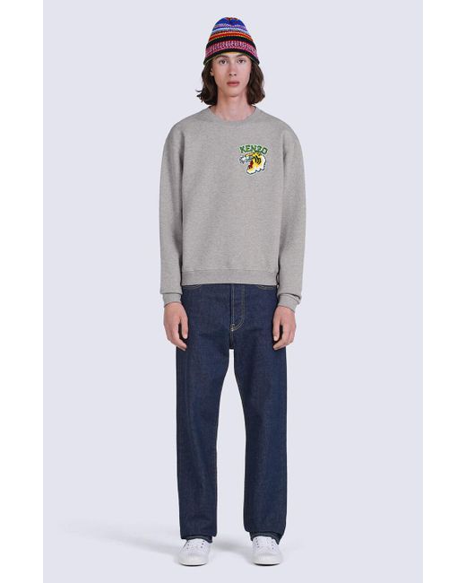 KENZO Gray Logo Tiger Crewneck Sweatshirt for men