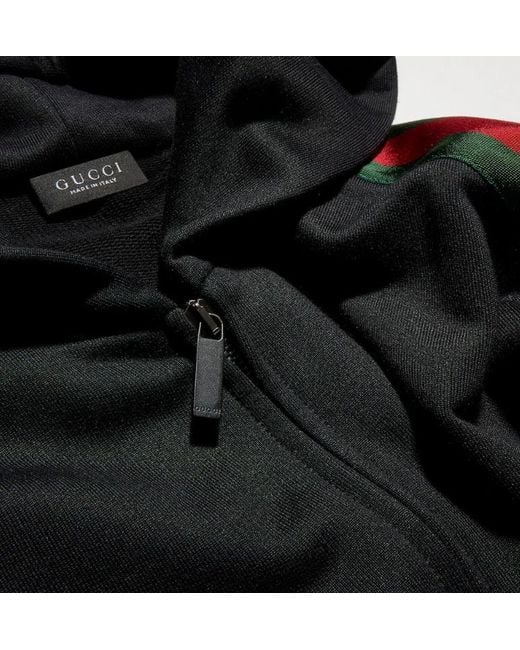 Gucci Black Silk Cotton Jersey Zip Jacket With Web for men