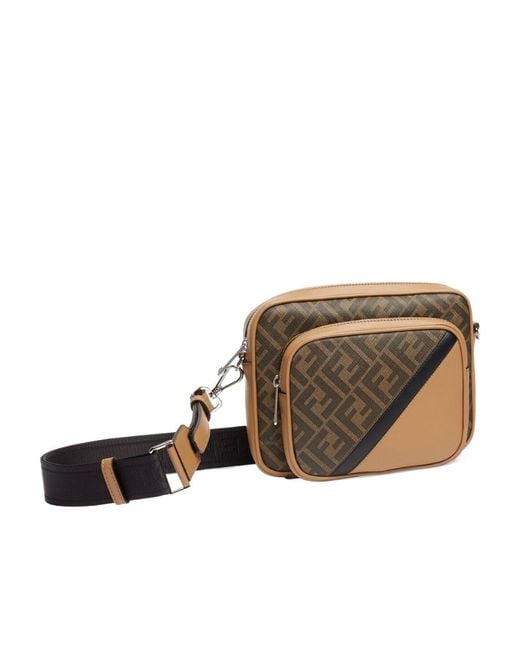 Fendi Brown Diagonal Duo Camera Bag for men