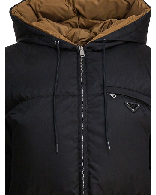 Prada Blue Zip-Up Hooded Puffer Jacket
