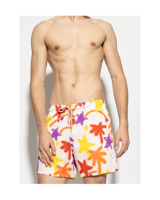 Palm Angels Orange X Vilebrequin Graphic Printed Swim Shorts for men