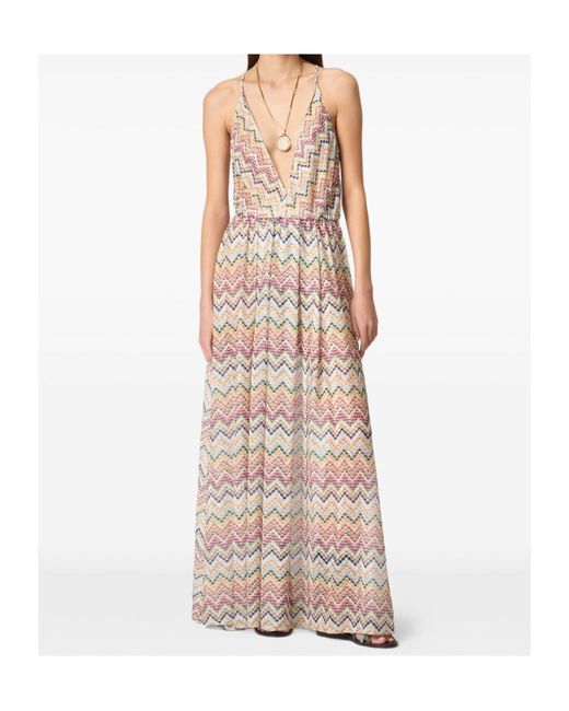 Missoni Natural Zigzag-Pattern Maxi Beach Dress