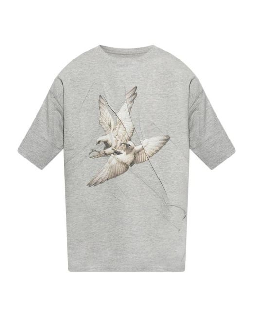Maison Margiela Gray Bird-Print T-Shirt for men