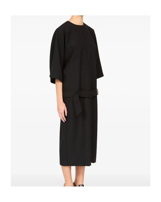 MM6 by Maison Margiela Black Three-Quarter Sleeve Midi Dress