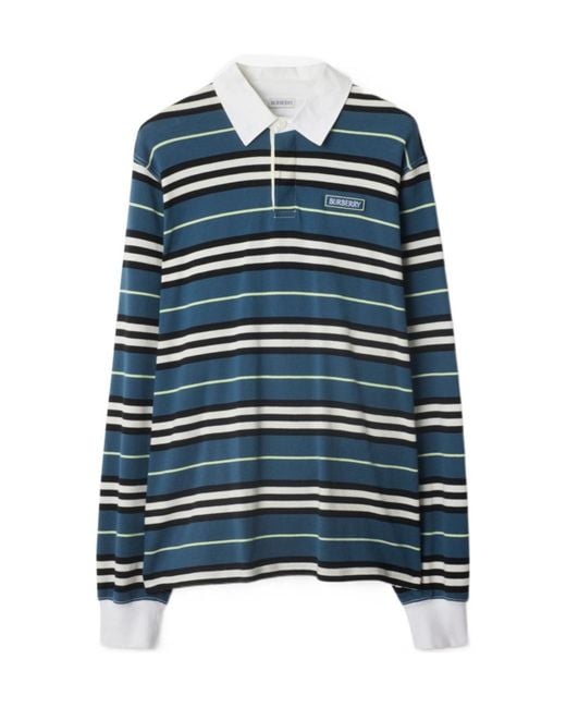 Burberry Blue Cotton Long-Sleeve Polo Shirt for men