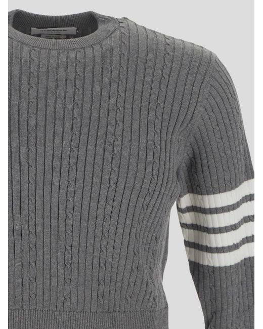 Thom Browne Gray Bar Stripe Detailed Crewneck Jumper for men