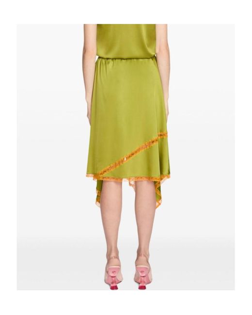 Dries Van Noten Green Asymmetrical Silk Midi Skirt