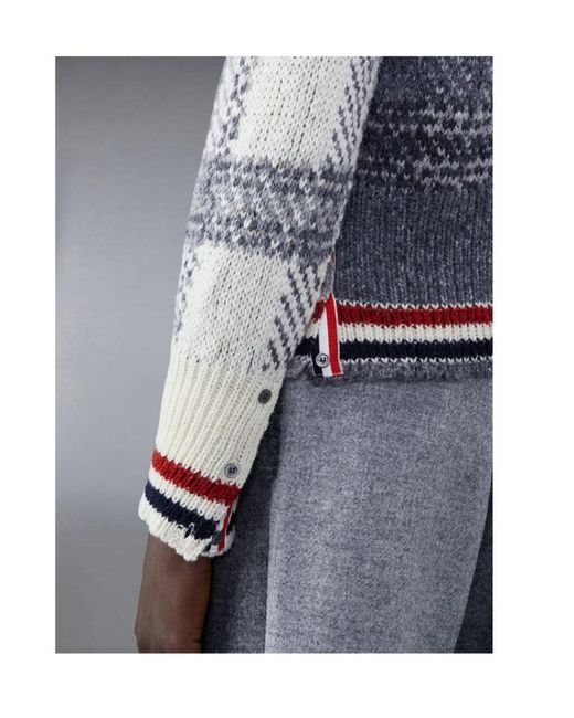 Thom Browne Gray Tartan Printed Ribbed Pullover for men
