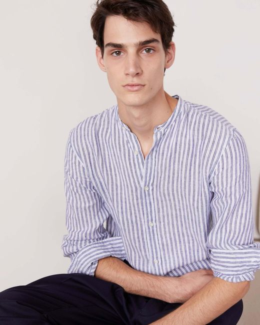 Officine Generale Purple Striped Linen Blend Shirt for men