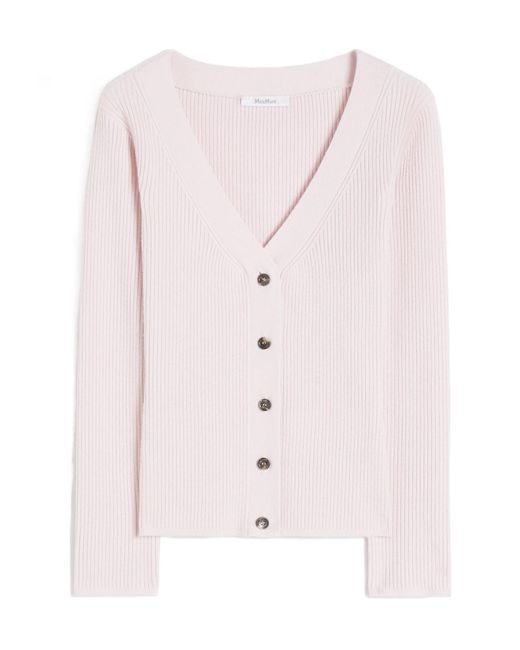 Max Mara Pink Wool-Blend Ribbed Cardigan