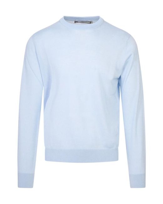 Canali Blue Long-Sleeved Knitted Pullover for men