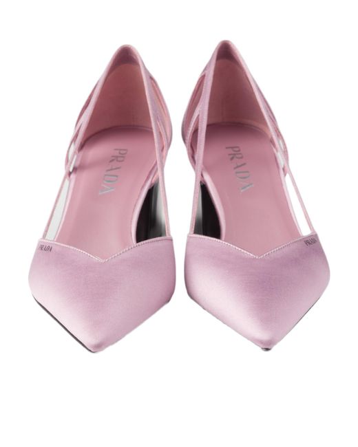 Prada Pink Logo Printed Pointed Toe Slingback Pumps