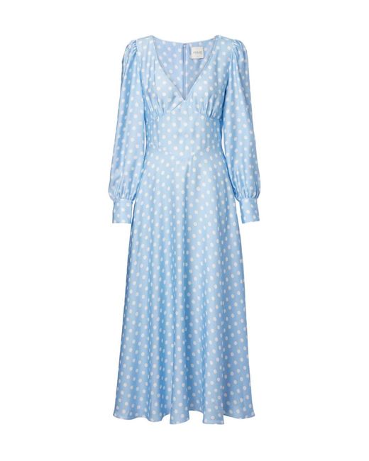 Posse Blue Tilly Polka-Dot Satin Midi Dress