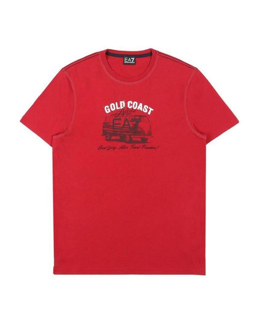 EA7 Red Logo T-Shirt With Round Neck for men