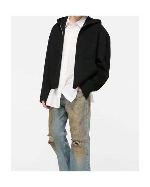 Acne Black Hooded Zip-Up Sweater for men