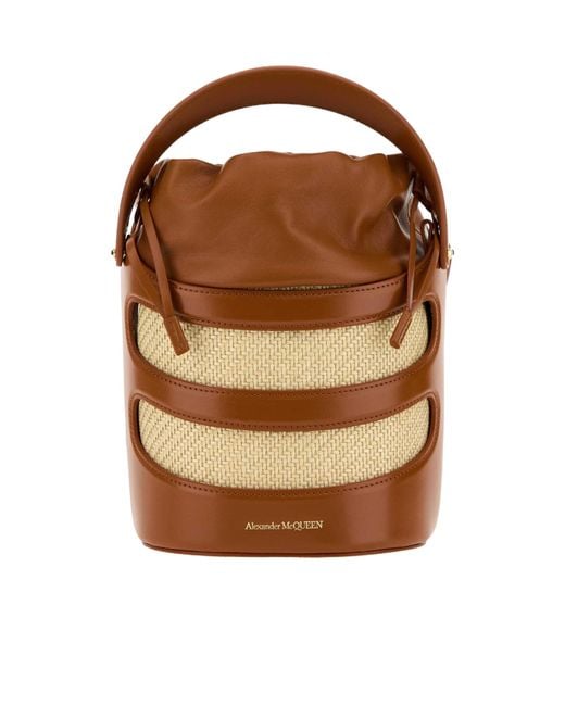 McQueen Brown The Rise Drawstring Bucket Bag