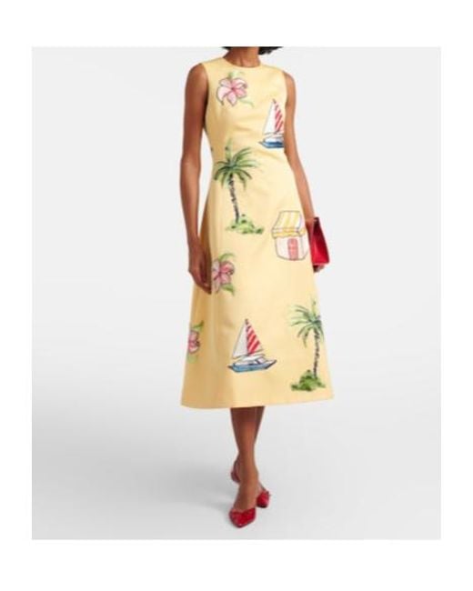 Leo Yellow Beaded Patch-Appliqué Midi Dress