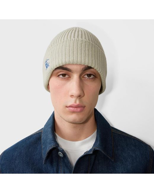 Burberry White Logo Embroidered Ribbed-Knit Beanie for men