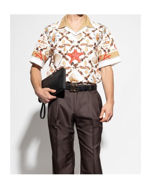 Dolce & Gabbana White Shell Printed Hawaii Poplin Shirt for men