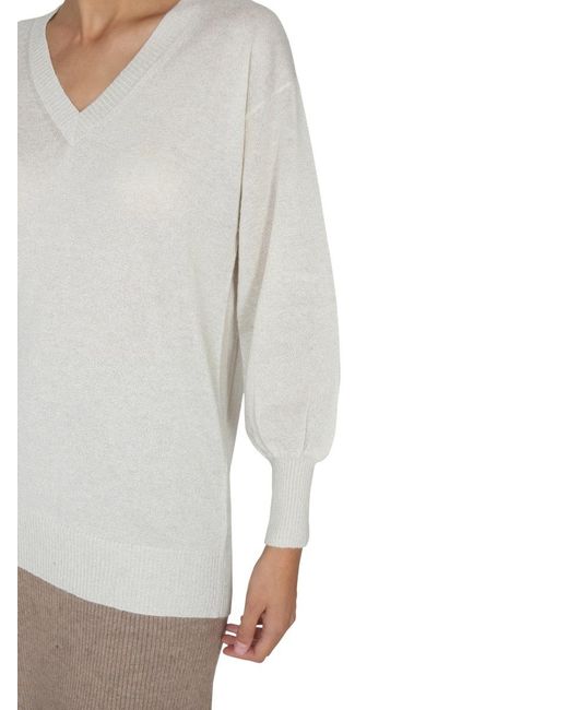 Fabiana Filippi White V-Neck Ribbed Jumper