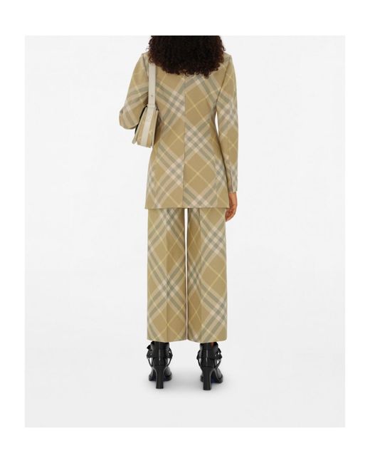 Burberry Natural Checked Wool Trousers