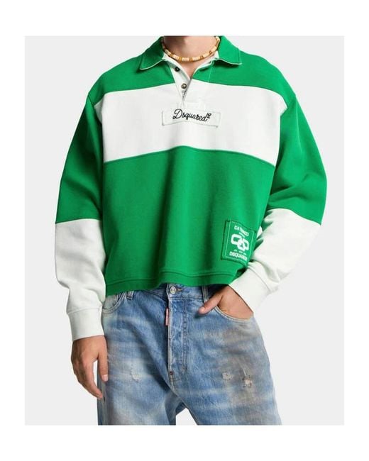 DSquared² Green Logo Patch Rugby Polo Shirt for men