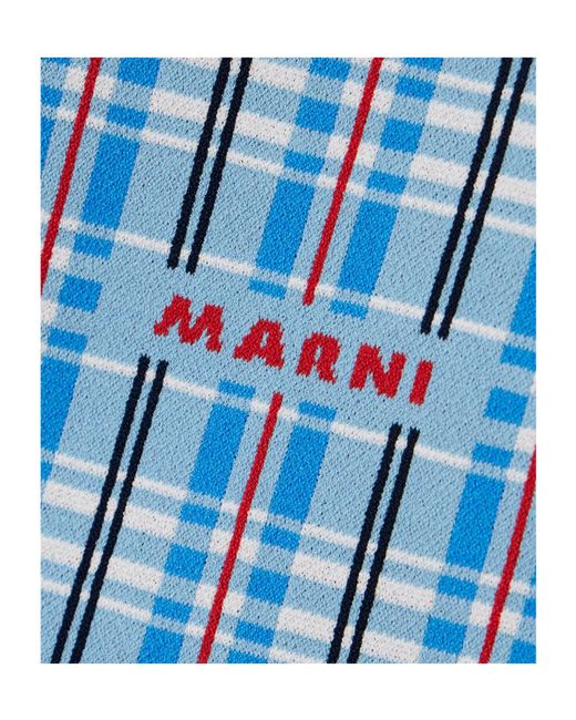 Marni Blue Checked Jacquard-Knit Polo Top