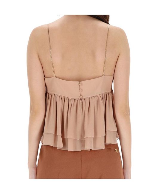 Chloé Blue Chloé Ruffled Spaghetti Strap Top