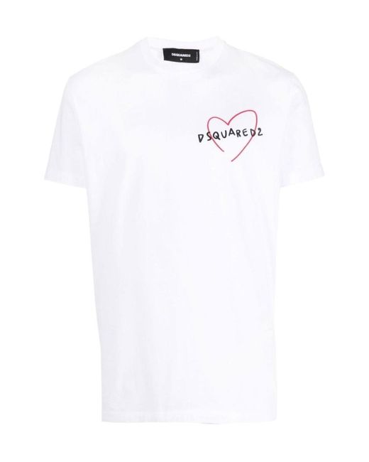 DSquared² White Heart Logo-Print T-Shirt for men