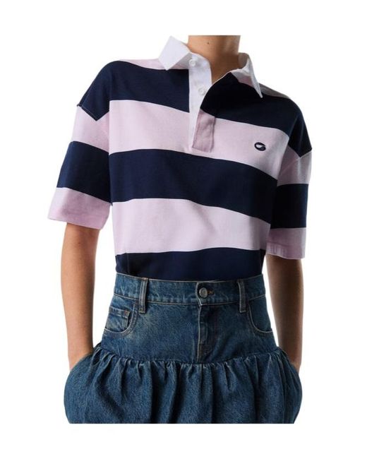 Coperni Blue Logo Embroidered Striped Polo Shirt