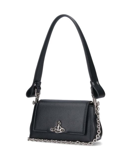 Vivienne Westwood Black Orb Plaque Foldover-Top Shoulder Bag