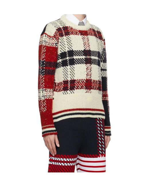 Thom Browne Red Check-Pattern Wool-Blend Jumper for men