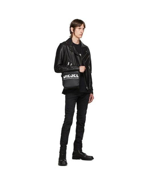 DIESEL Black Logo-Print Messenger Bag for men