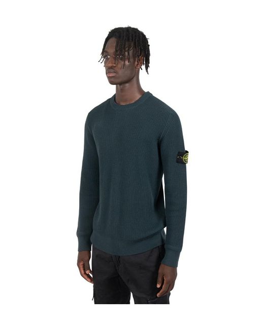 Stone Island Blue Compass-Patch Ribbed-Knit Jumper for men