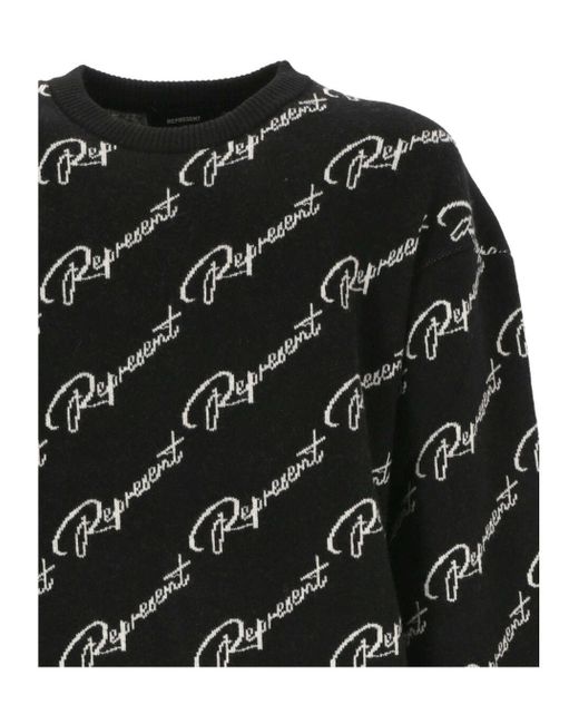 Represent Black Intarsia-Knit Logo Jumper for men