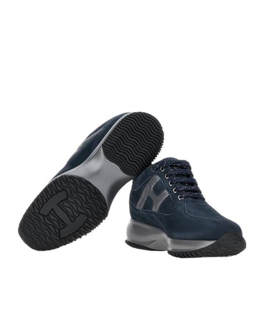 Hogan Blue Interactive Round Toe Lace-Up Sneakers