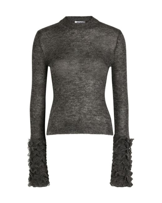 Alaïa Black Ruffled Mohair-Blend Top