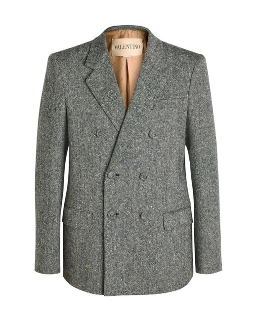 Valentino Gray Double-Breasted Tweed Blazer for men
