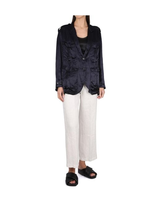 Aspesi Blue High-Shine Finish Single-Breasted Blazer