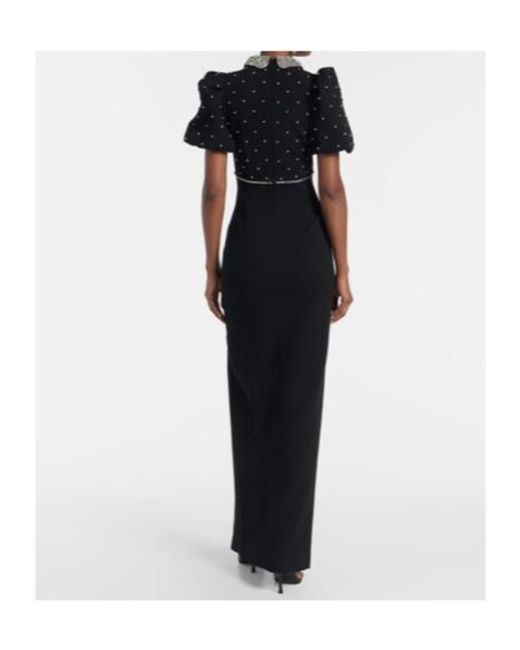 Rebecca Vallance Black Amery Embellished Puff-Sleeve Gown