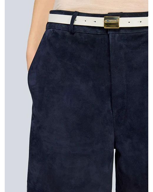 Semicouture Blue Straight-Leg Leather Shorts