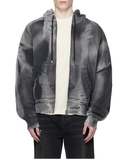 Amiri Gray Bones Studded Oversized Zip Hoodie for men
