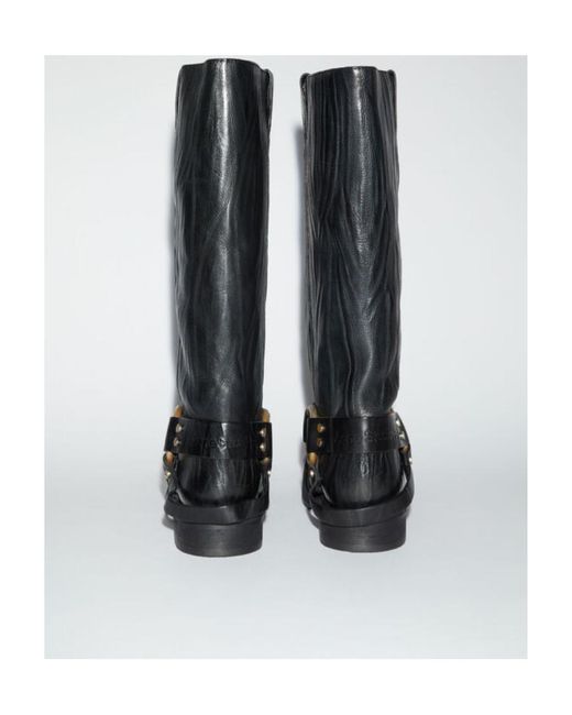 Acne Black Square-Toe Buckle Boots